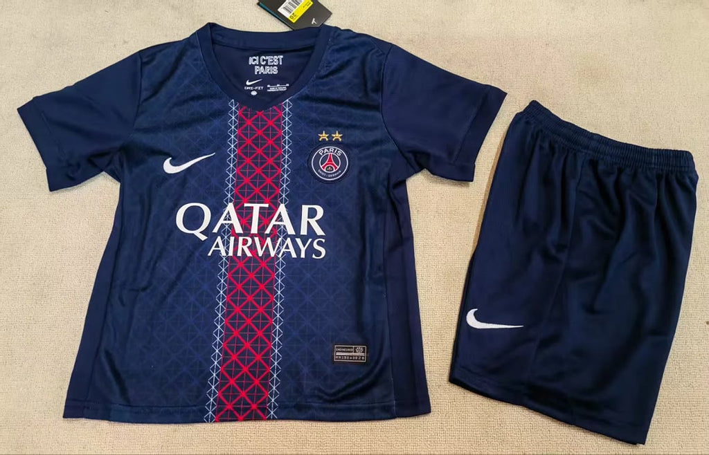 Two Stars PSG Paris 2025/26 Home Kids Kit Size 16-28