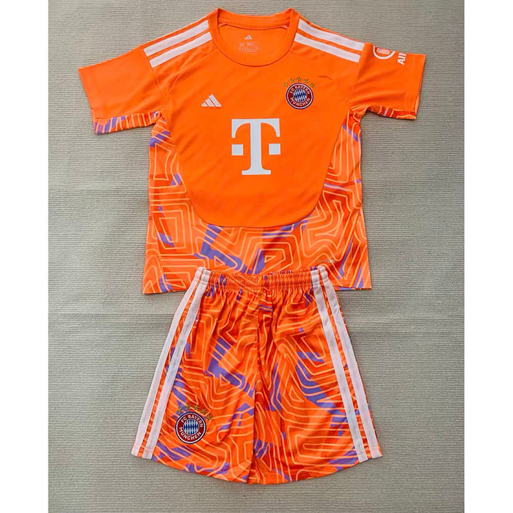 Kids Kit Bayern Munich 2026/27 Orange Goalkeeper Soccer Jersey size 16-28