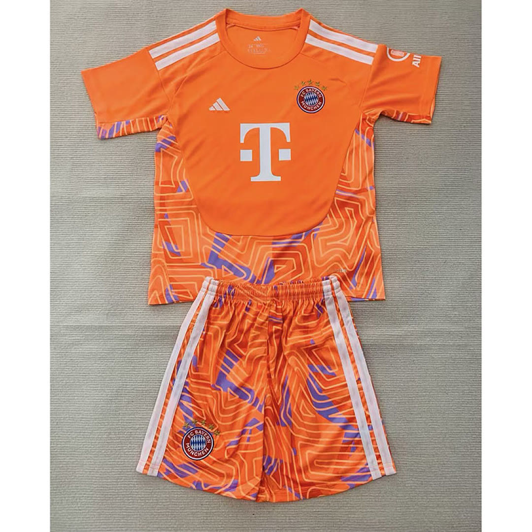 Kids Kit Bayern Munich 2026/27 Orange Goalkeeper Soccer Jersey size 16-28