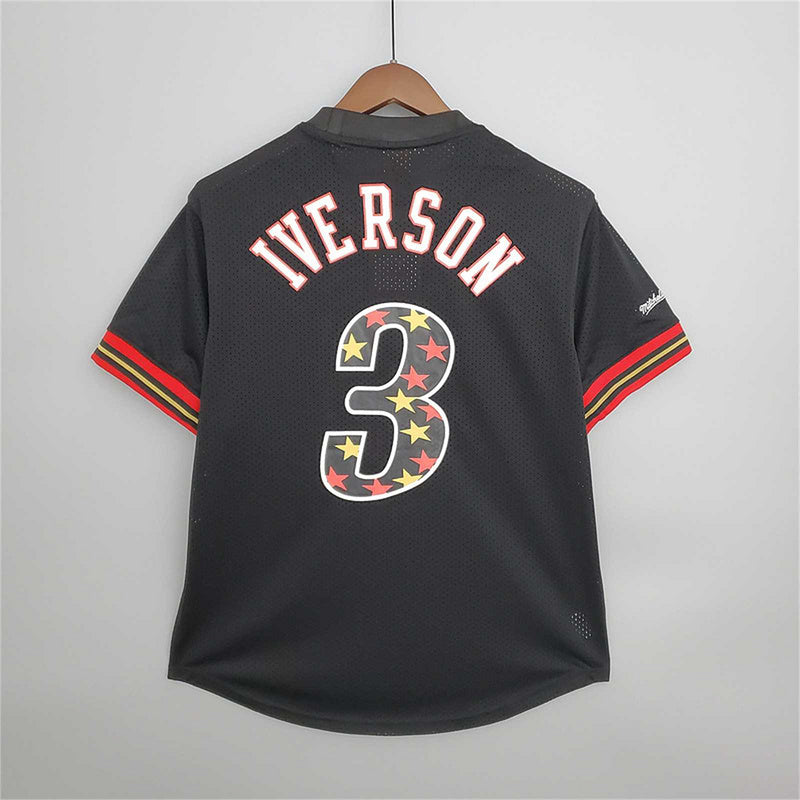Mitchellness 76ers Black No. 3 Iverson Retro Mesh Short Sleeve