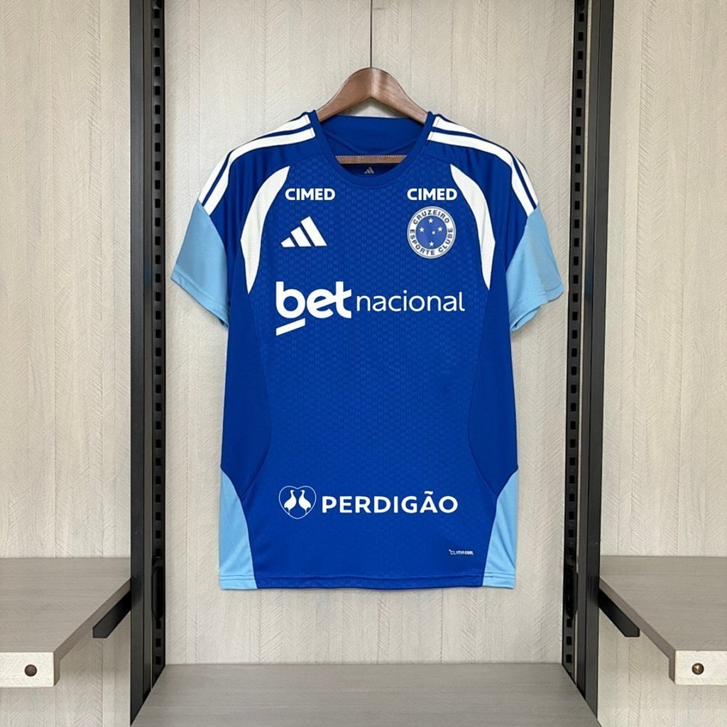 Mens Cruzeiro 2025/26 Pre-Match Dark Blue Jersey With all Sponsors