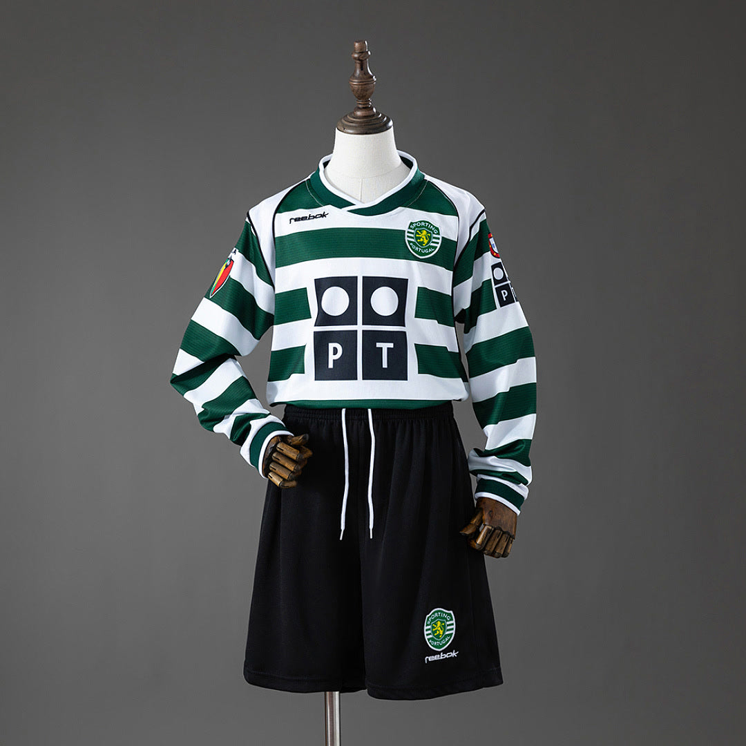 Sporting Lisbon 2001/02 Home Retro Long-Sleeve Kids Kit Jersey Size 16-28