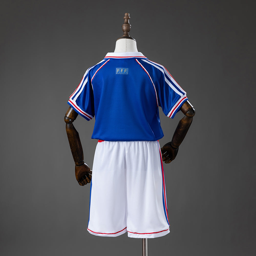 France 1998 Home Retro Kids Kit Jersey Size 16-28