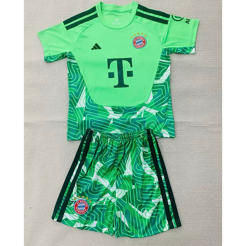 Kids Kit Bayern Munich 2026/27 Green Goalkeeper Soccer Jersey size 16-28