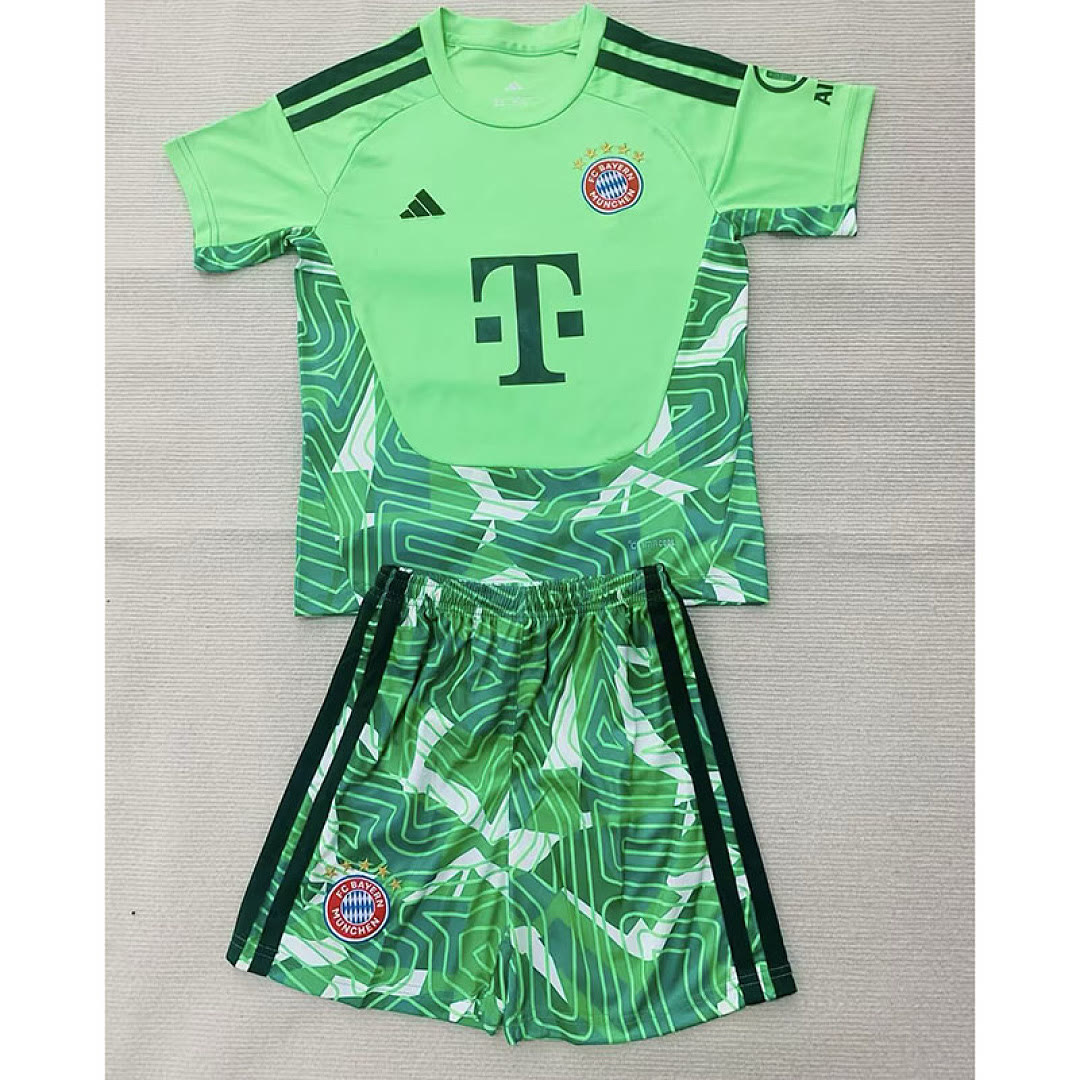 Kids Kit Bayern Munich 2026/27 Green Goalkeeper Soccer Jersey size 16-28