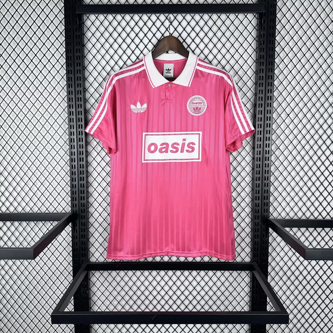25-26 Adidas x Oasis Tour Jacquard pink with font 25 Jersey size S-4XL