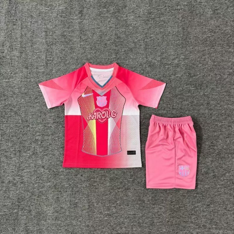 Barcelona 2025/26 Pink And Red KAROL G VERSION kid kit Size16-28