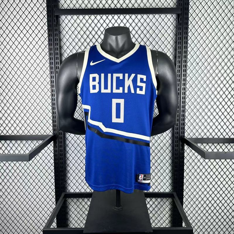 Season 2025 Milwaukee Bucks Blue No. 0 LILLARD NBA Jersey