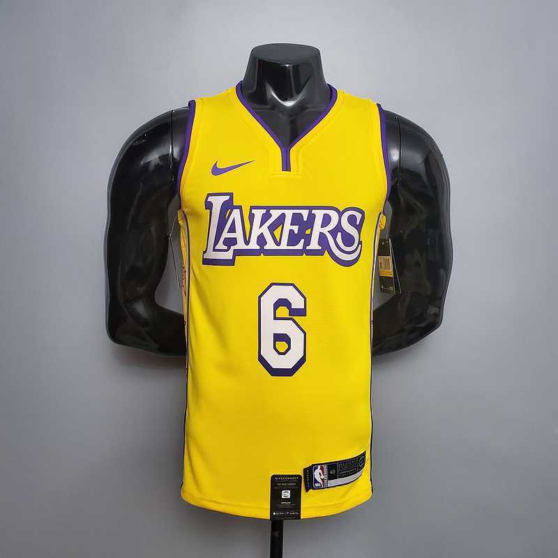 James #6 Lakers V-neck City Edition yellow
