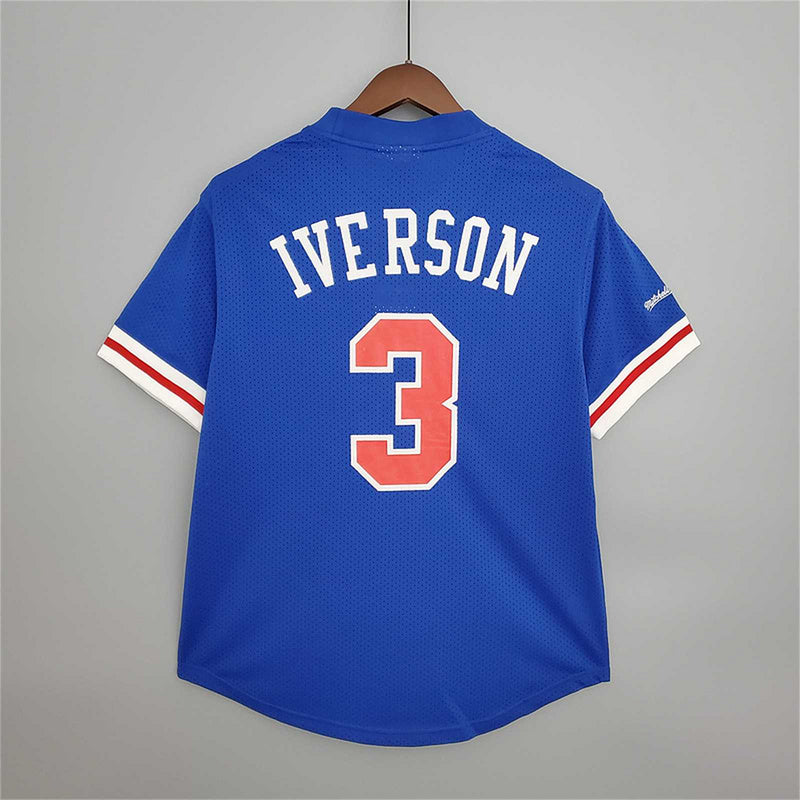 Mitchellness 76ers Blue No. 3 Iverson Retro Mesh Short Sleeve S-XXL