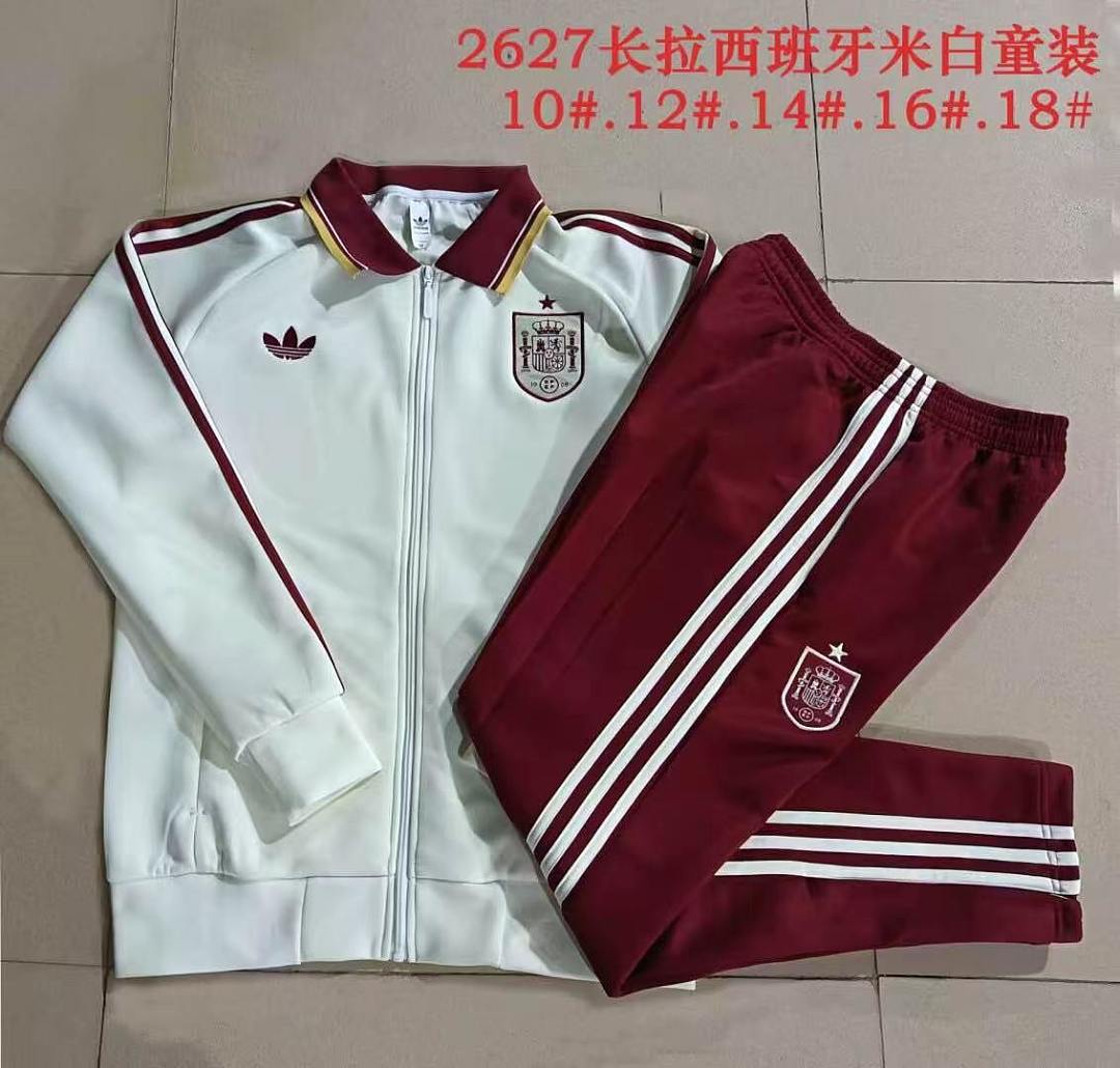 Kids Spain 2026 White Long sleeve Jacket Suit Size #10-18