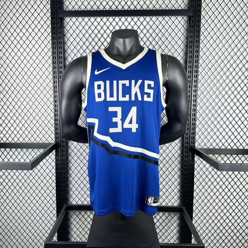Season 2025 Milwaukee Bucks Blue No. 34 ANTETOKOUNMPO NBA Jersey