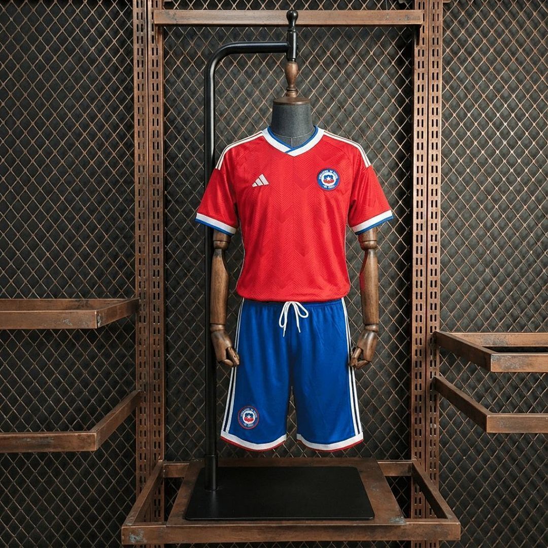 Chile 2026 World Cup home kids soccer jersey size 16-28