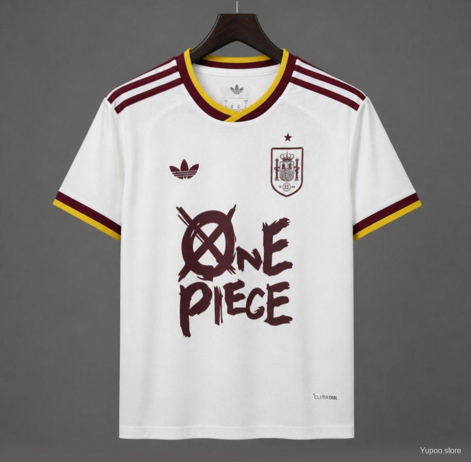 Mens Spain x One Piece 2026 World Cup Away Special Printing Jersey S-4XL