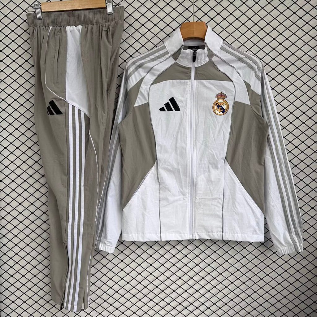 Real Madrid 2025/26 Gray and White Windbreaker Suit Size S-2XL