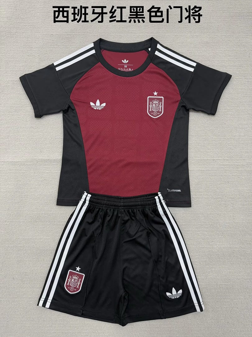 Spain 2026 World Cup Red And Black Goalkeeper kids Soccer jersey Size 16-28