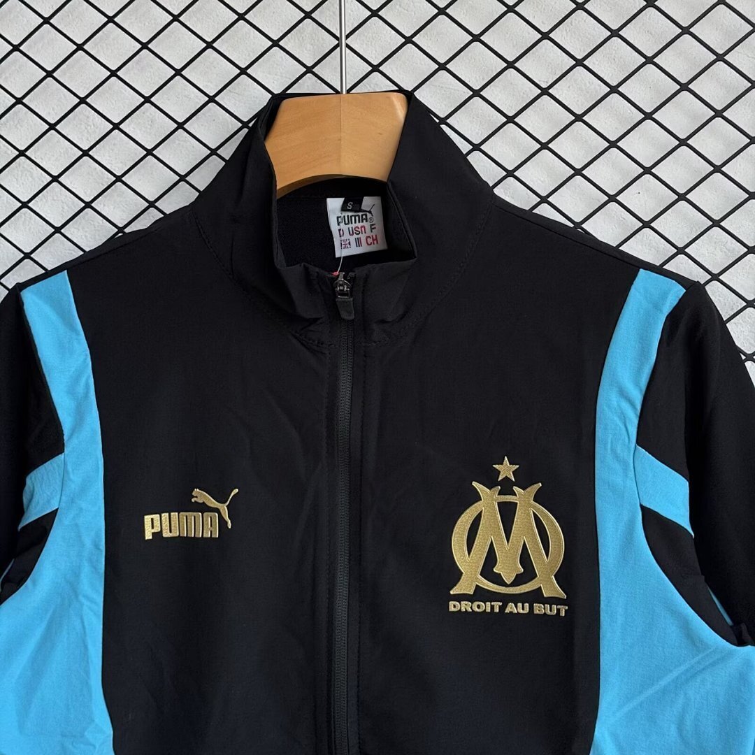 Olympique de Marseille 2025/26 Black And Blue Windbreaker Suit Size S-2XL