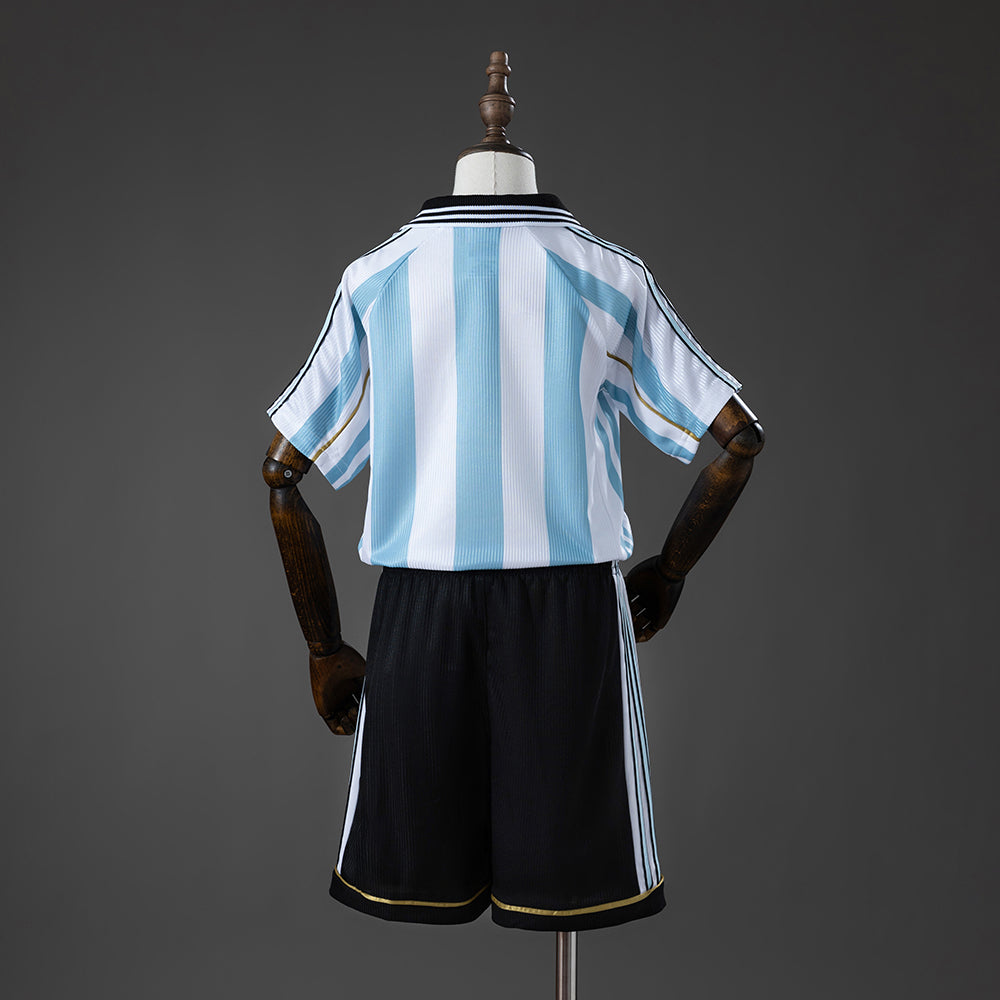 Argentina 1998 Home Retro Kids Kit Jersey Size 16-28