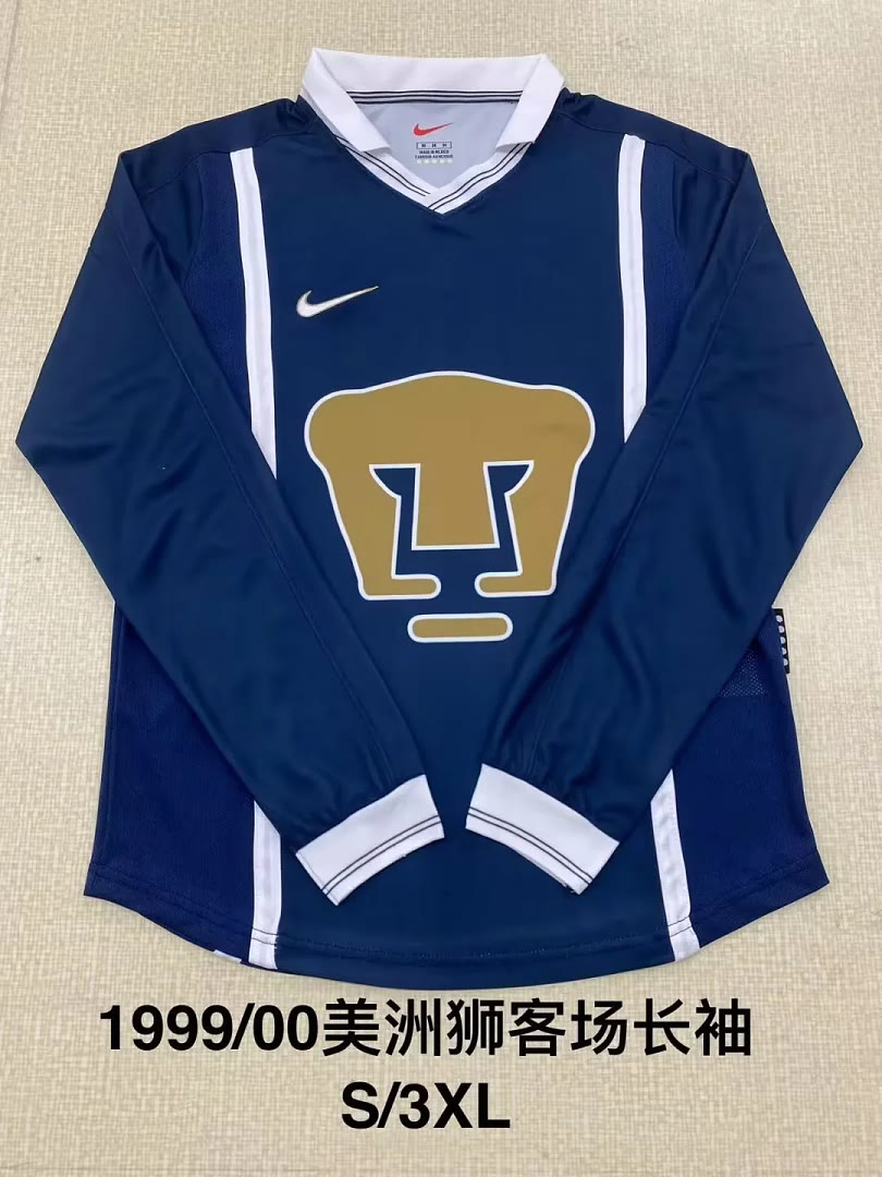 Retro Pumas 1999-00 Away Long Sleeve Soccer Jersey Size S-2XL