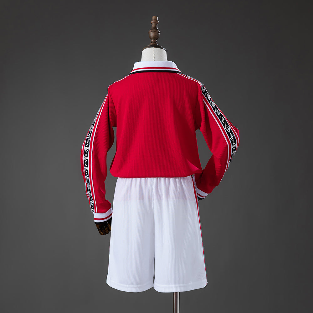 M-U 98/99 Home Retro Long Sleeve Kids Kit Jersey SIZE 16-28