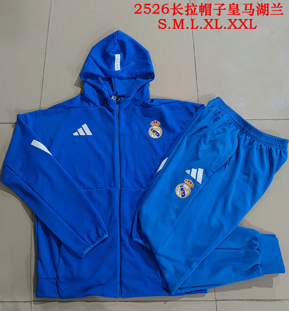 Real Madrid 2025/26 Blue Hoodie Suit S-2XL