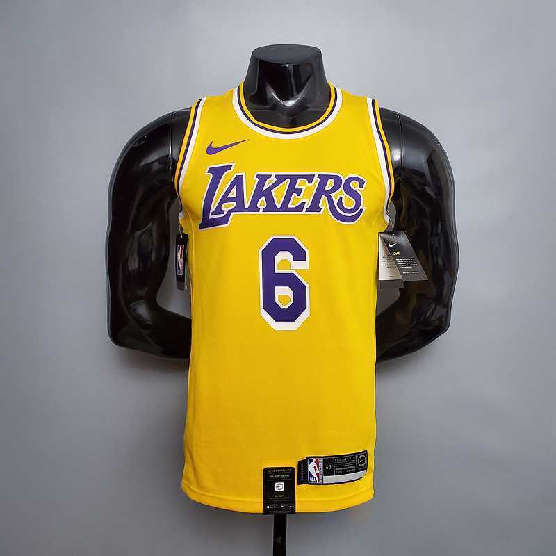 James #6 Lakers Round neck yellow