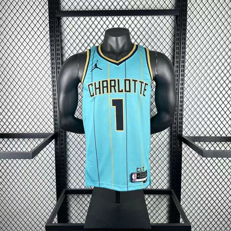 Season 2025 Charlotte Hornets Blue No. 1 BALL NBA Jersey