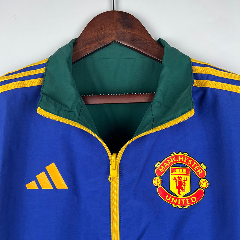 23-24 Manchester United Reversible Green and Bule Windbreaker