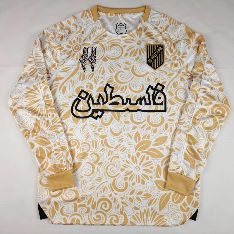 25-26 Palestino special version white gold long sleeves soccer jersey