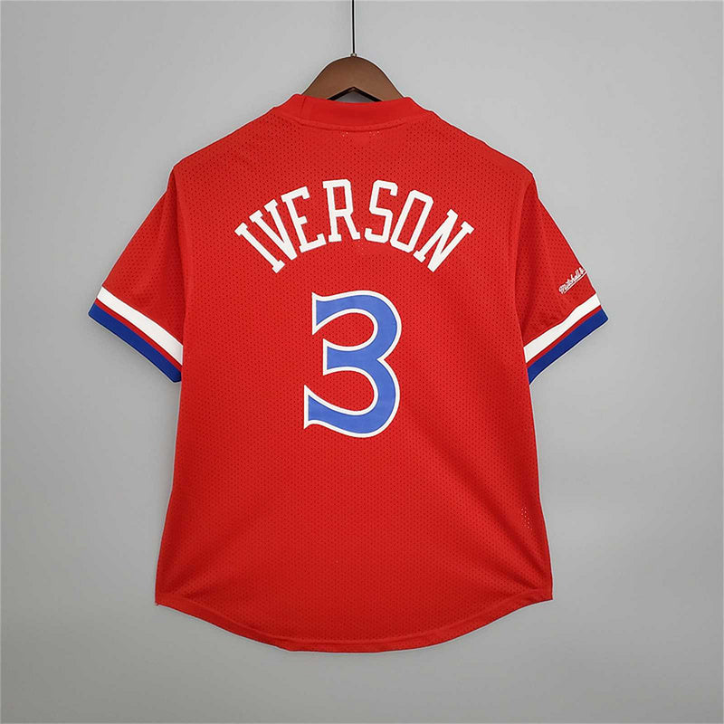 Mitchellness 76ers Red No. 3 Iverson Retro Mesh Short Sleeve