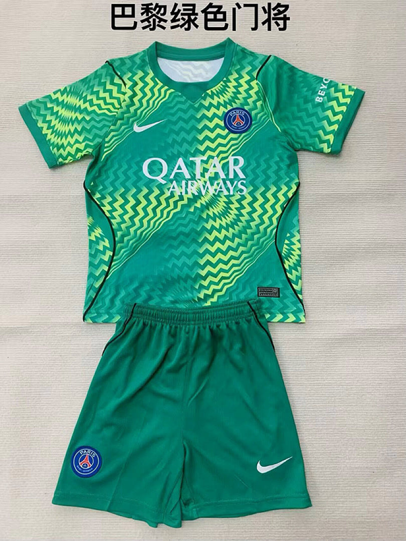PSG Paris 2026/27 Green Goalkeeper Kids Kit Size 16-28