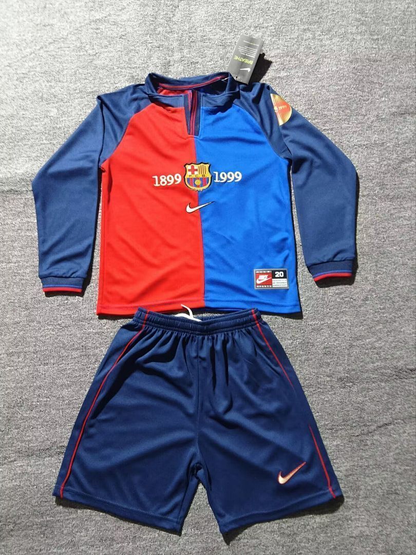 Retro 1999/00 Barcelona Home Long Sleeve kid kit size 16-28