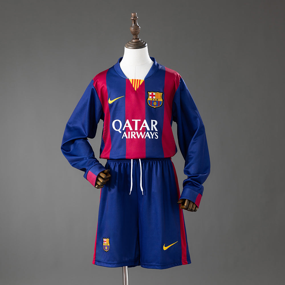 Barcelona 14/15 Home Retro Long-Sleeve Kids Kit Jersey Size 16-28
