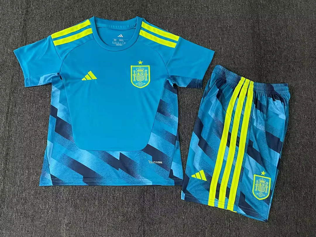 Spain 2026 World Cup Blue Goalkeeper kids Soccer jersey Size 16-28