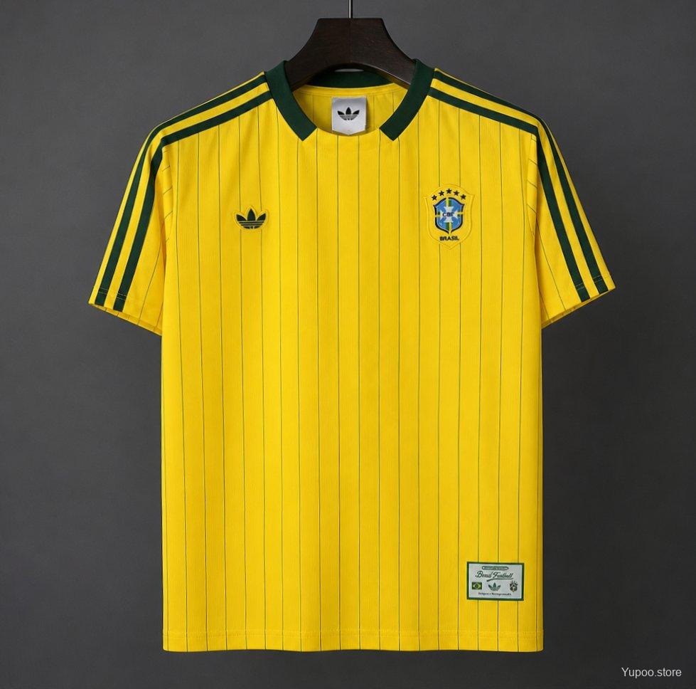 Brazil 2026 Vintage Pinstripe Yellow Jersey