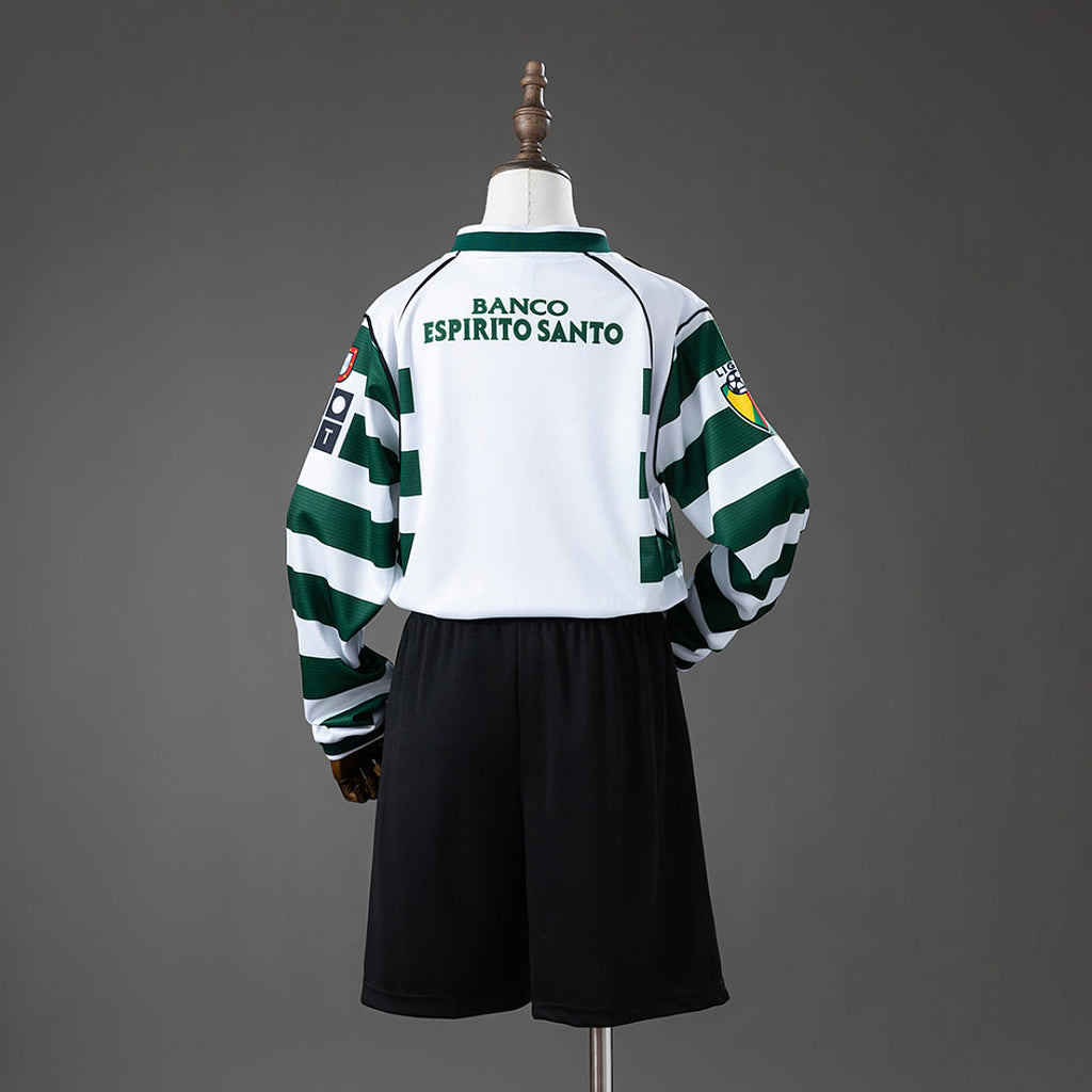 Sporting Lisbon 2001/02 Home Retro Long-Sleeve Kids Kit Jersey Size 16-28
