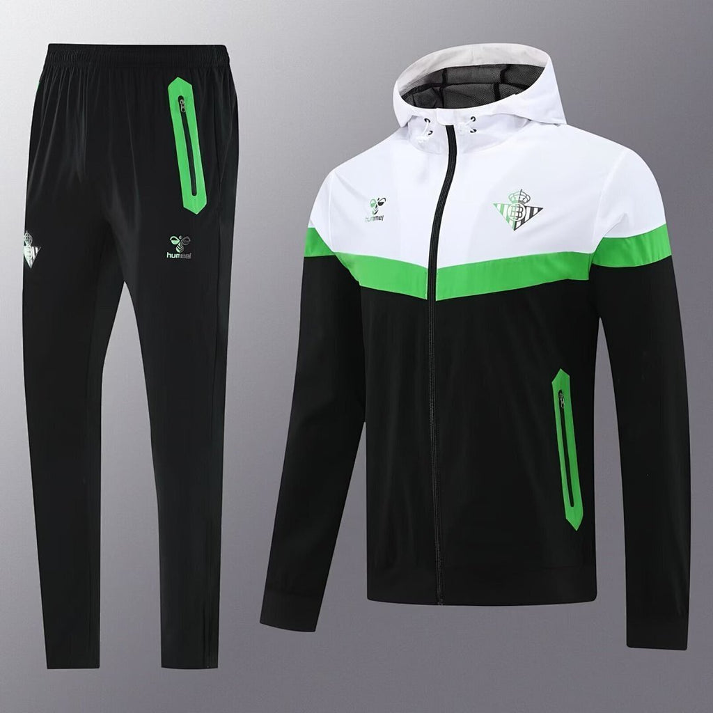 Real Betis 2025/26 Black White Windbreaker Suit Size S-2XL