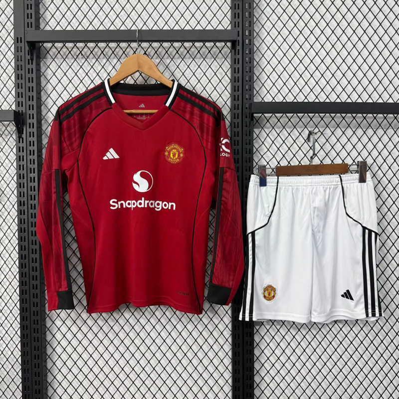 Manchester united 2025/26 home long sleeve Kids Kit