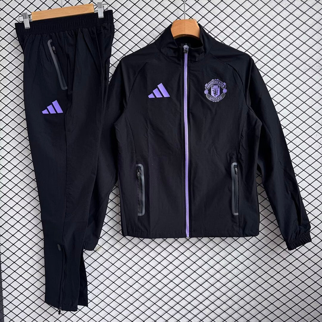 Manchester united 2025/26 Black And Purple Windbreaker Suit Size S-2XL