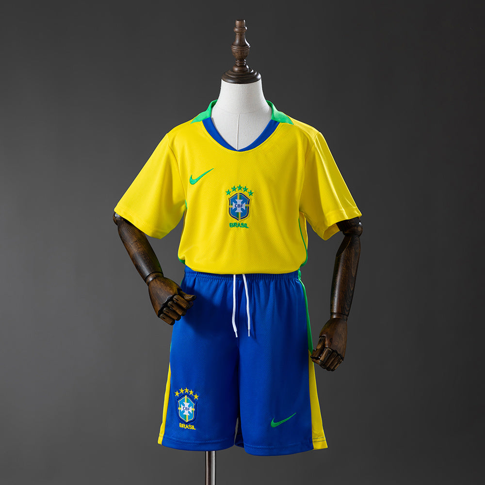 Brazil 2025 Home Kids Kit Jersey SIZE:16-28