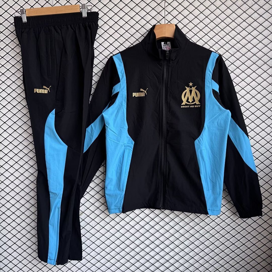Olympique de Marseille 2025/26 Black And Blue Windbreaker Suit Size S-2XL