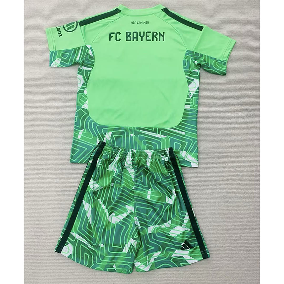 Kids Kit Bayern Munich 2026/27 Green Goalkeeper Soccer Jersey size 16-28