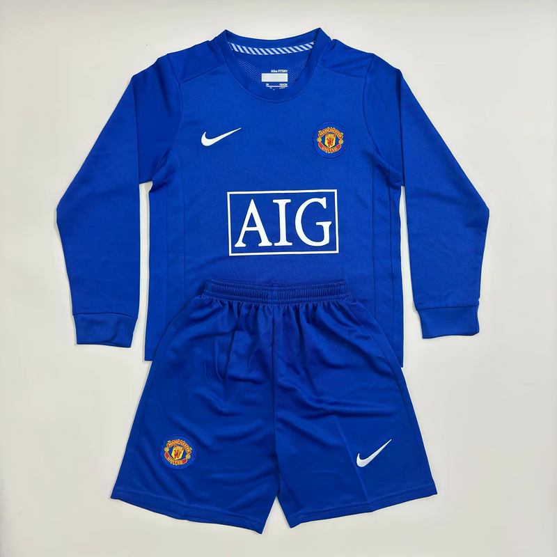 08-09 Manchester United away blue retro long sleeve kid kit