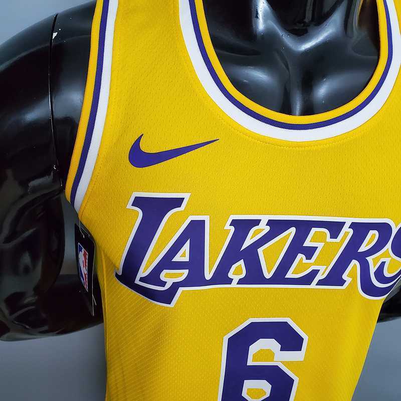 James #6 Lakers Round neck yellow