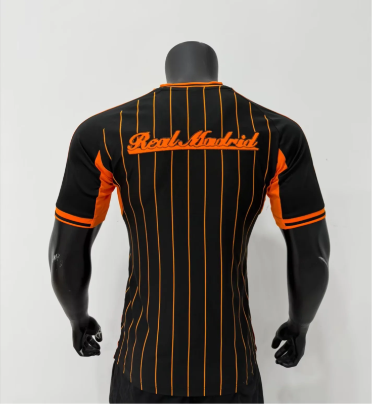 Real Madrid 2025/26 black orange Player Version Baseball jersey size S-2XL