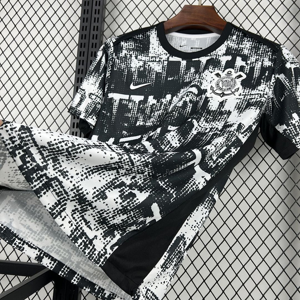 Mens Corinthians 2025/26 Black and White Pre-Match Jersey