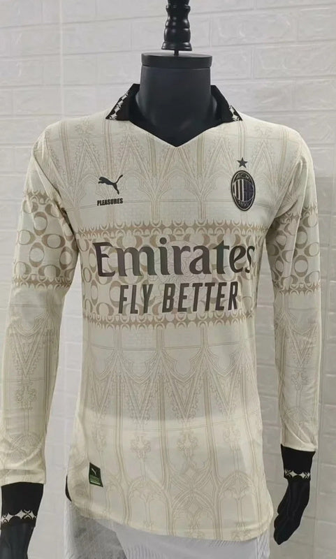 24-25 AC Milan ＆ pleasures white long sleeve