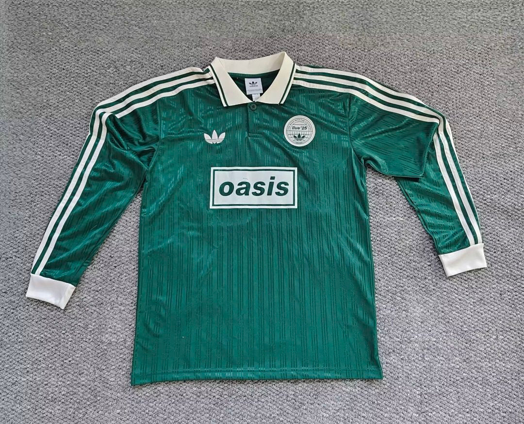 2025/26 Adidas x Oasis Tour Jacquard 25 Green with White Long sleeves Jersey size S-4XL