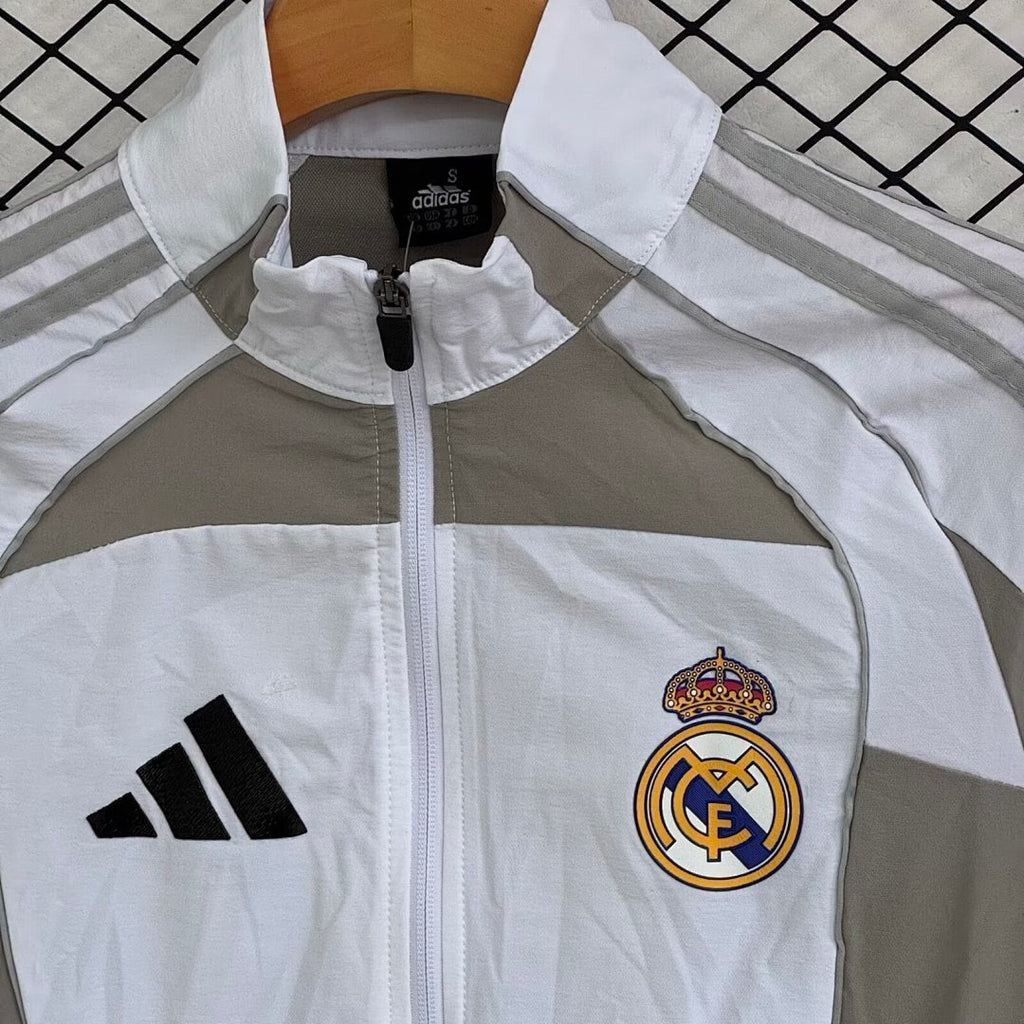 Real Madrid 2025/26 Gray and White Windbreaker Suit Size S-2XL