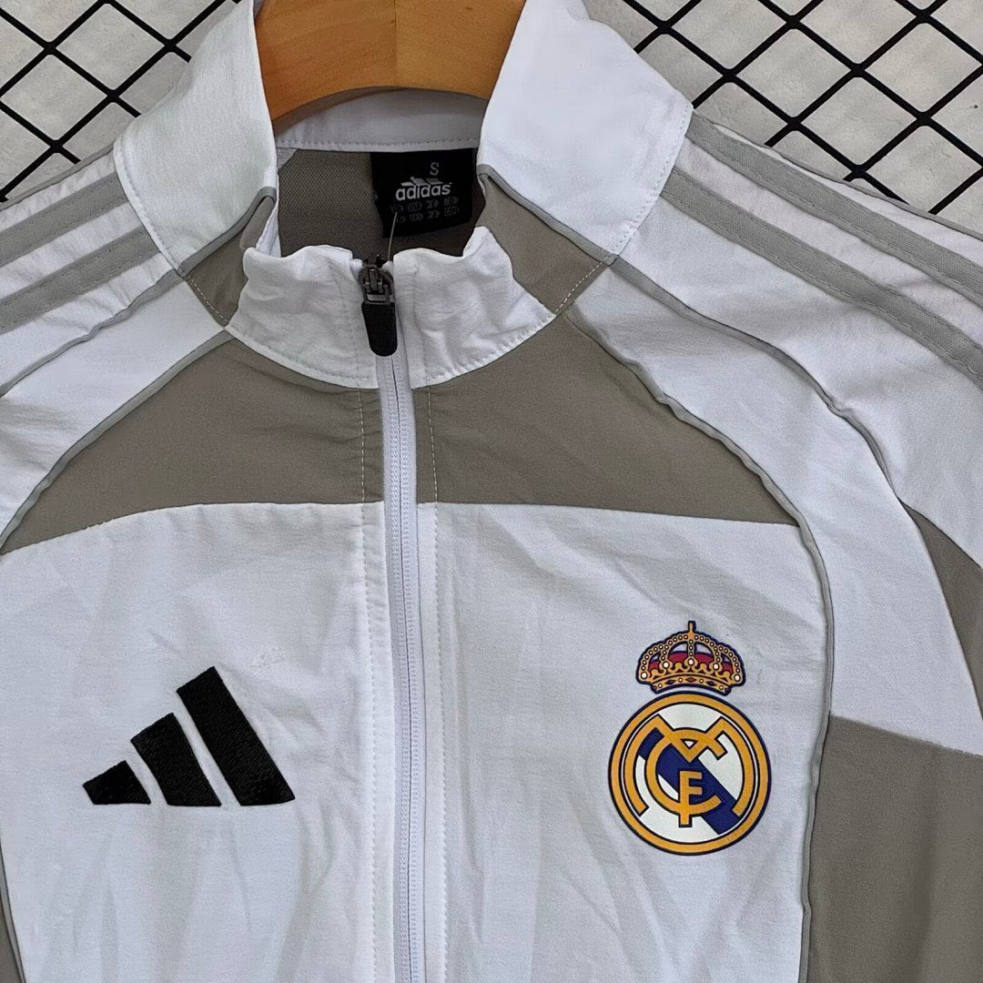 Real Madrid 2025/26 Gray and White Windbreaker Suit Size S-2XL